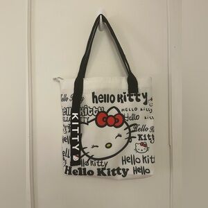 Hello Kitty White Canvas Tote with Black Straps and Red Bow